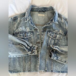 Cropped Distressed Denim Oversized Jacket